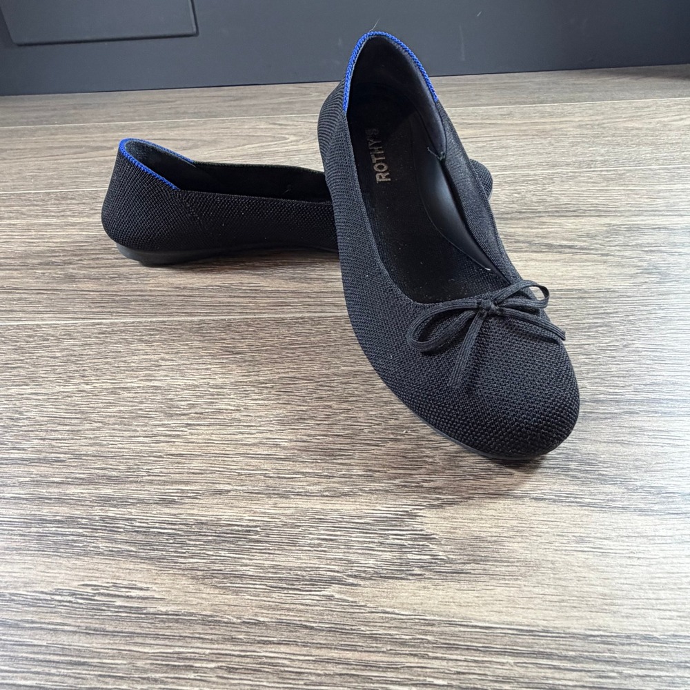 Rothy's Women's The Ballet Flat Black Round Toe Bow Knit Washable Size 8 Preppy